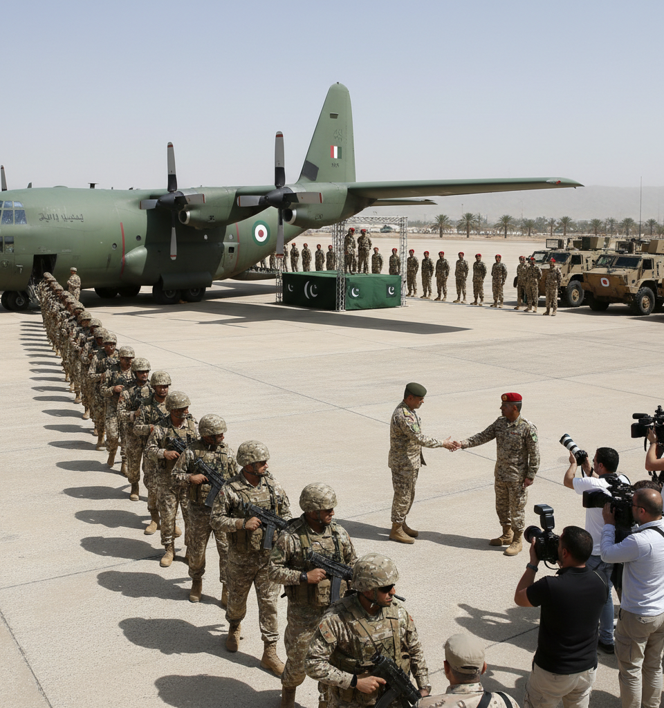 Pakistan sends military force to Saudi Arabia as part of pact — AI-generated illustration
