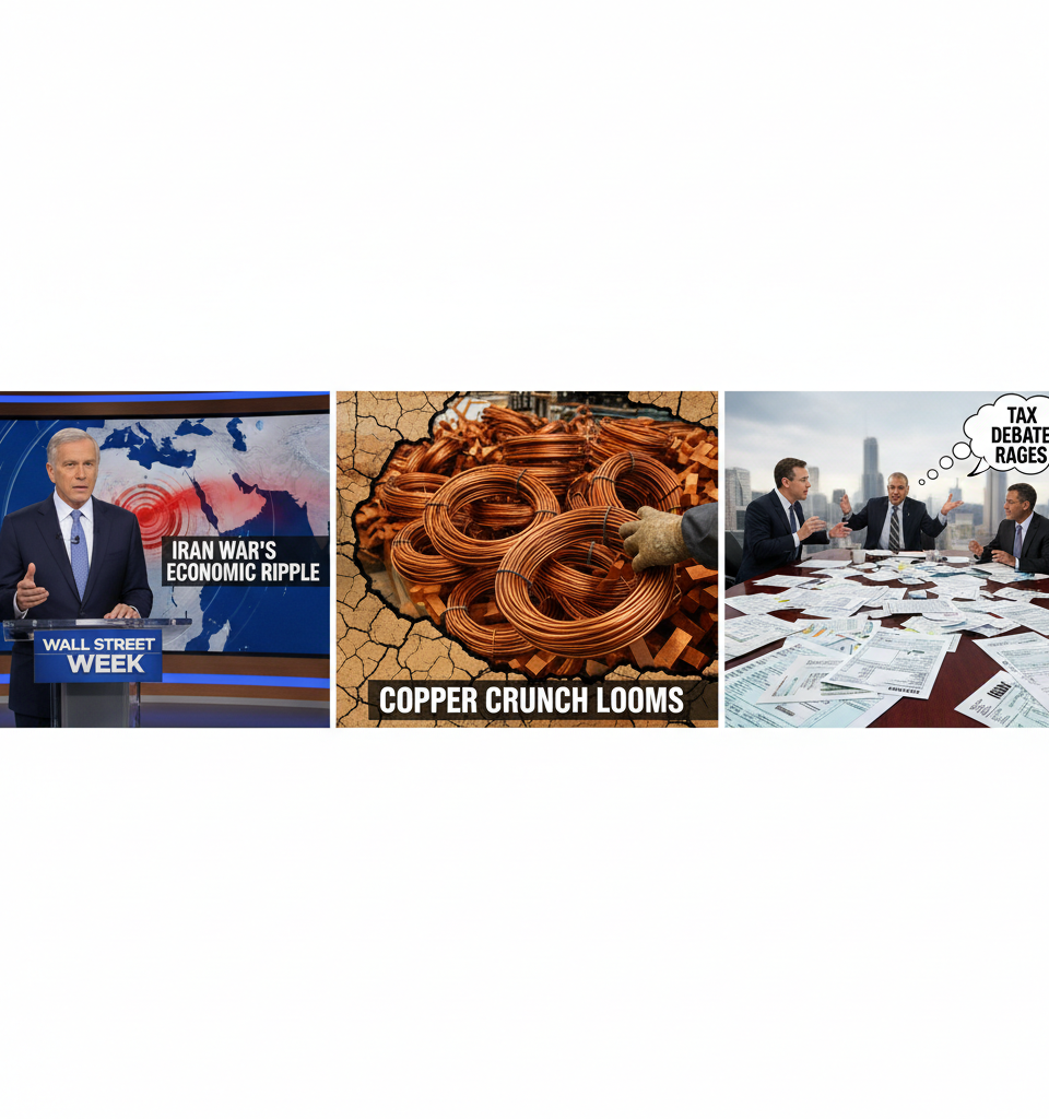 Paulson Warns of Iran War's Economic Ripple, Copper Crunch Looms, Tax Debate Rages — AI-generated illustration