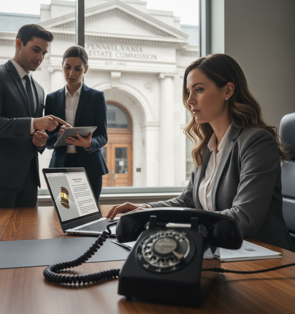 Pennsylvania Broker Challenges Century-Old Real Estate Office Mandate in Court — AI-generated illustration