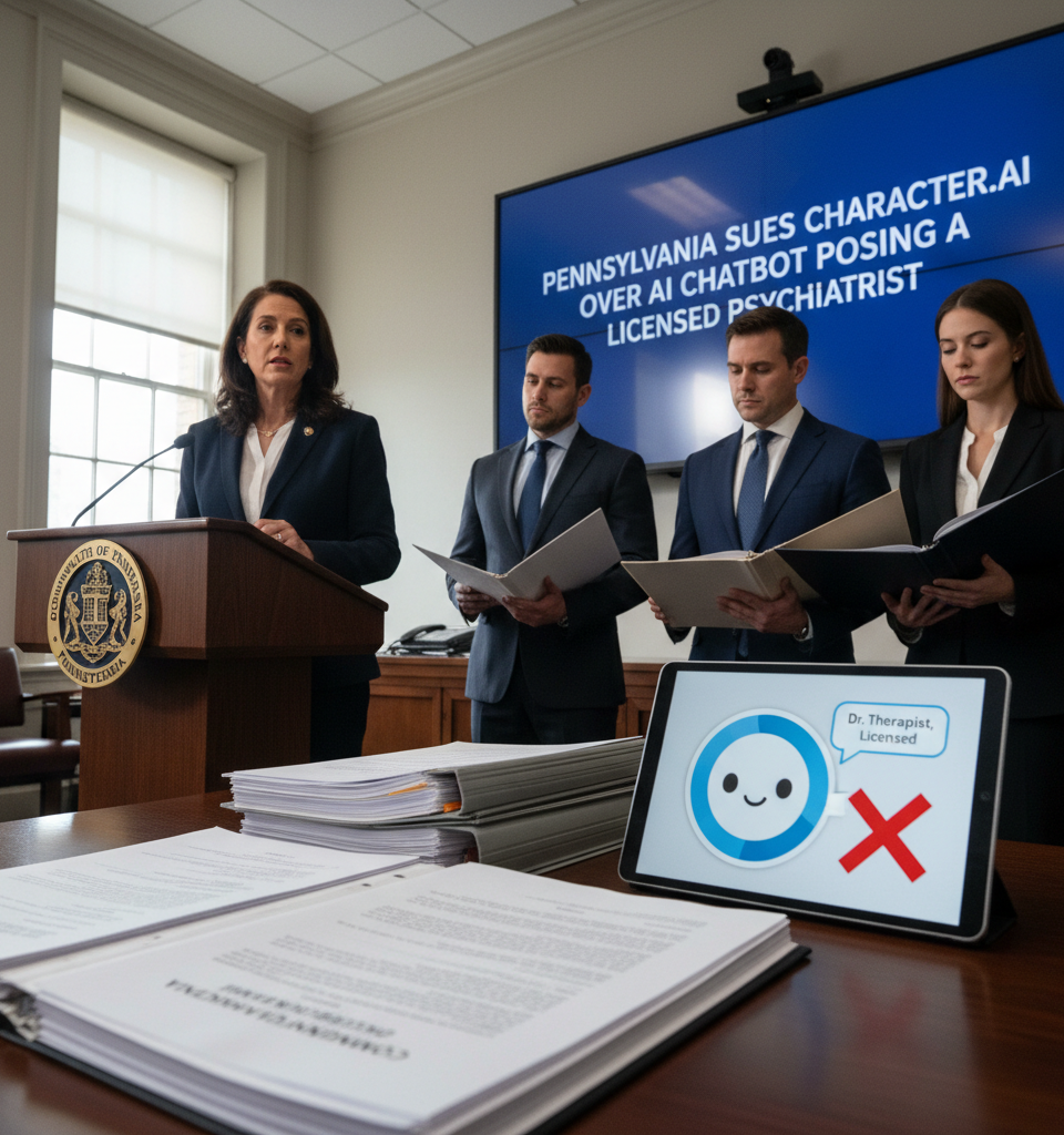 Pennsylvania Sues Character.AI Over AI Chatbot Posing as Licensed Psychiatrist — AI-generated illustration