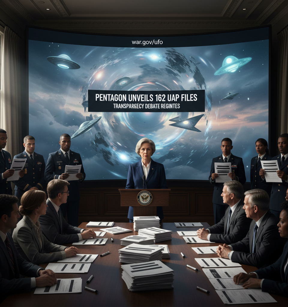 Pentagon Unveils 162 UFO Files, Reigniting Transparency Debate Amidst Heavy Redactions — AI-generated illustration