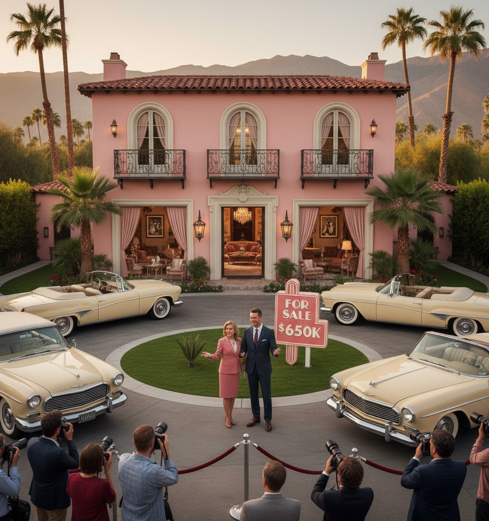 Petite Pink Palm Desert Villa That Is Packed With Old Hollywood Glamour Lists for Under $650K — AI-generated illustration