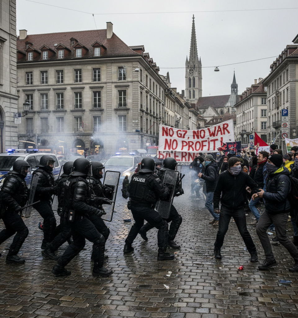Police Clash with Anti-G7 Protesters in Geneva Ahead of Summit — AI-generated illustration