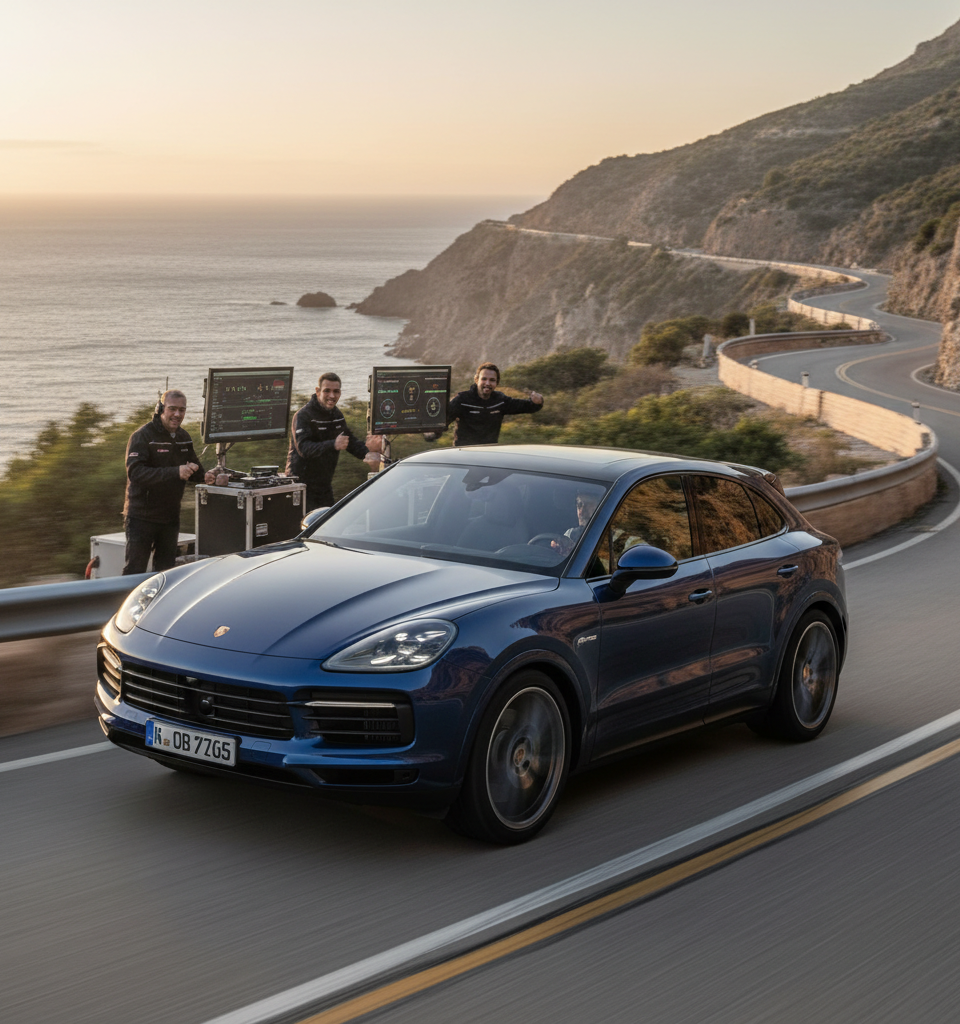 Porsche Electrifies Performance: New Cayenne Turbo Coupé Promises Record-Breaking Acceleration — AI-generated illustration