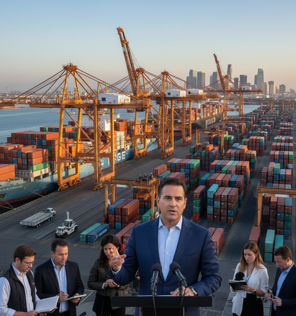 Port of Los Angeles Reports April Volume Surge Amid Geopolitical Tensions — AI-generated illustration