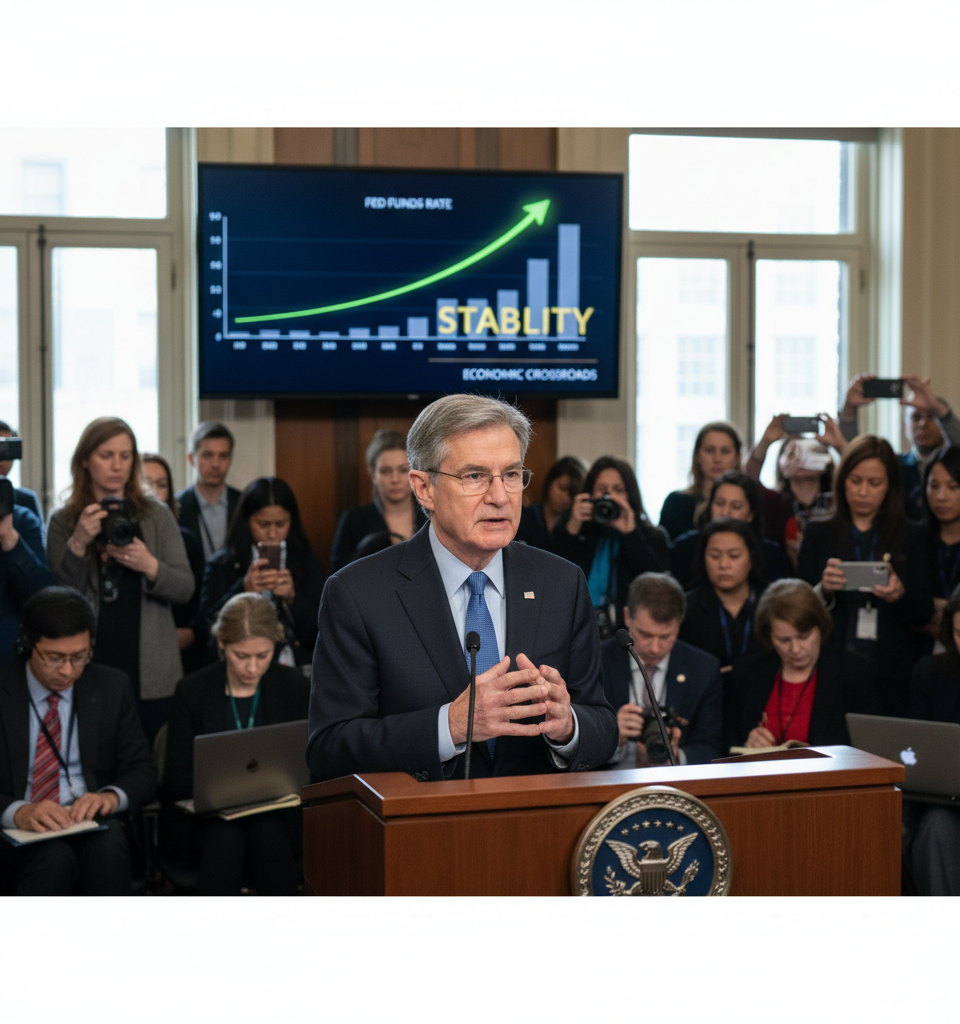 Powell Era Nears End: Fed Poised for Rate Stability Amid Economic Crossroads — AI-generated illustration