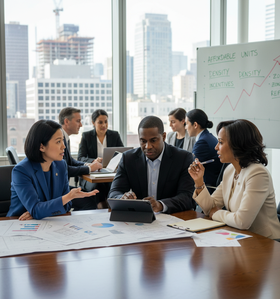Progressive Mayors Tackle Housing Crisis with Pro-Growth Policies, Challenging CRE Skepticism — AI-generated illustration