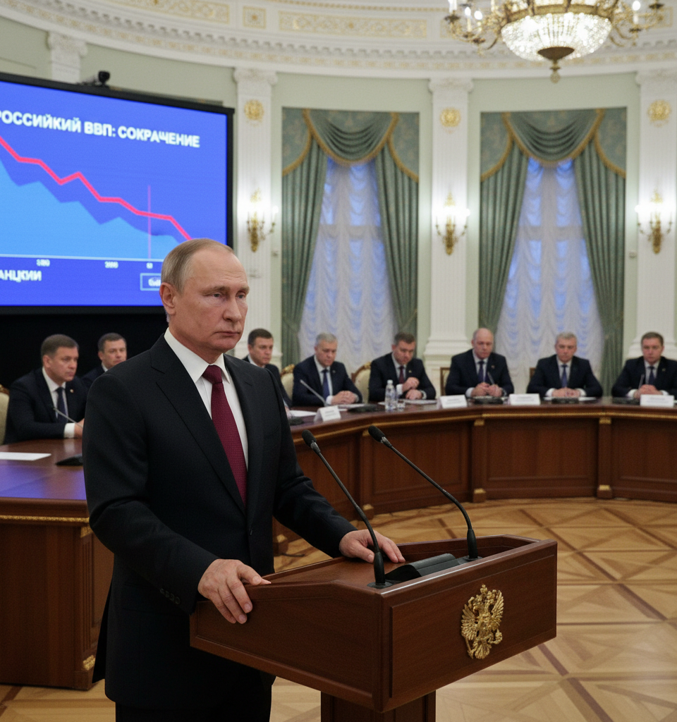 Putin Acknowledges Economic Woes as Russian GDP Contracts Amid Mounting Sanctions Pressure — AI-generated illustration