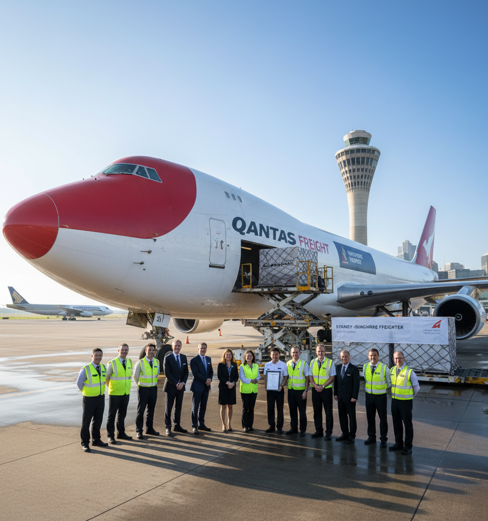 Qantas Launches Landmark Sydney-Singapore Dedicated Freighter Service, Boosting Asia-Pacific Cargo Links — AI-generated illustration