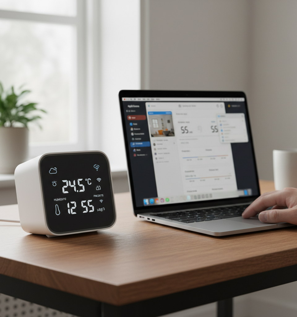 Qingping Air Monitor Lite Offers Aesthetic Appeal and Robust Data for Apple Home Climate Tracking — AI-generated illustration