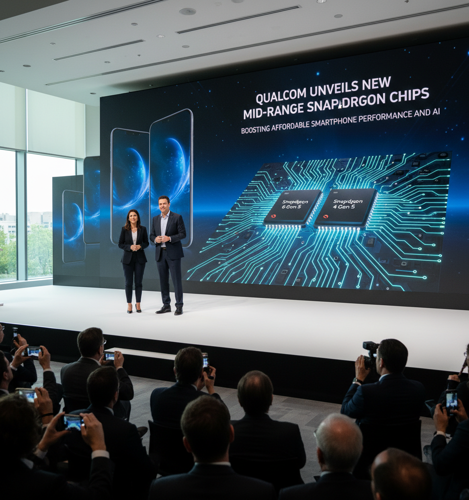 Qualcomm Unveils New Mid-Range Snapdragon Chips, Boosting Affordable Smartphone Performance and AI — AI-generated illustration