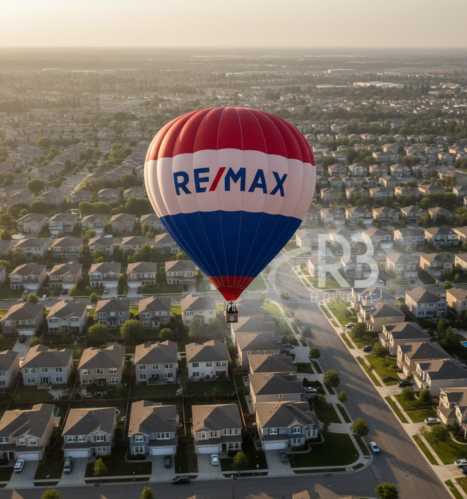 RE/MAX’s Dwindling North American Fortunes Cast Shadow on Real Brokerage Merger — AI-generated illustration