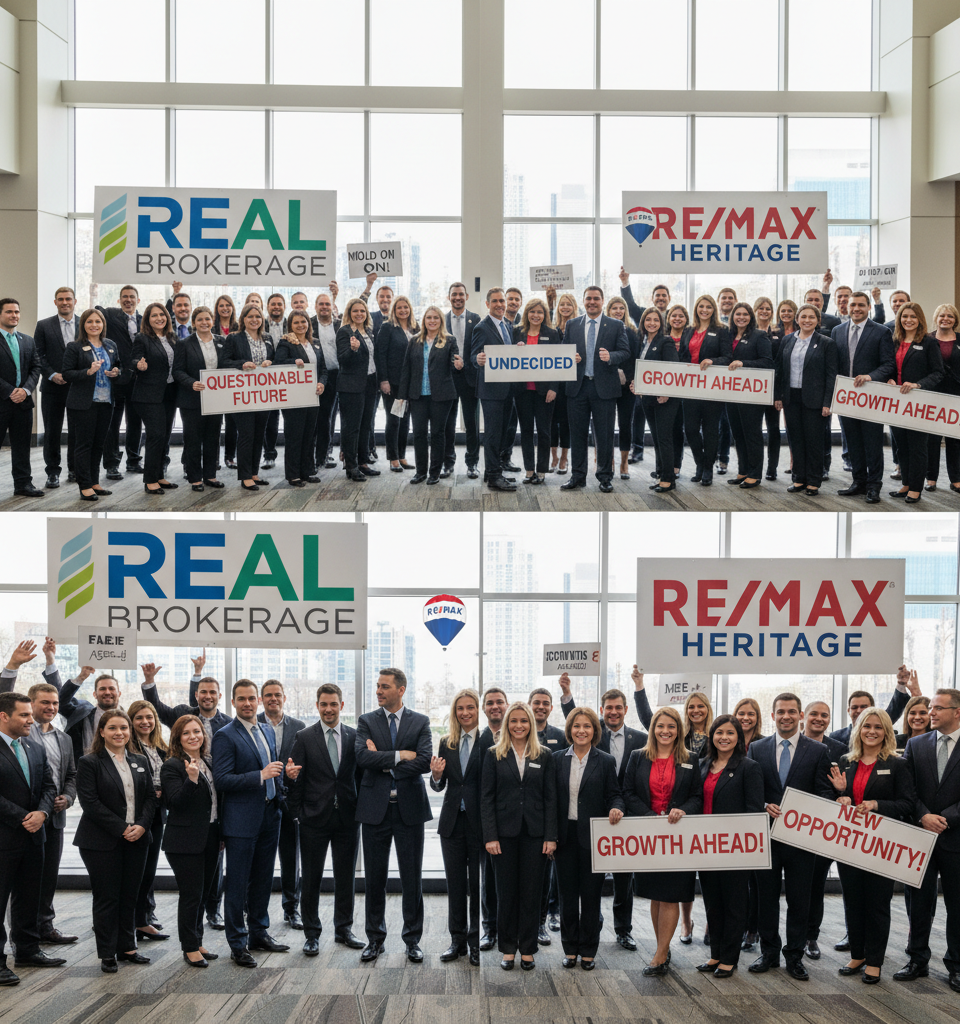Real and RE/MAX Merger: Agents Divided on Industry's Latest Megadeal — AI-generated illustration