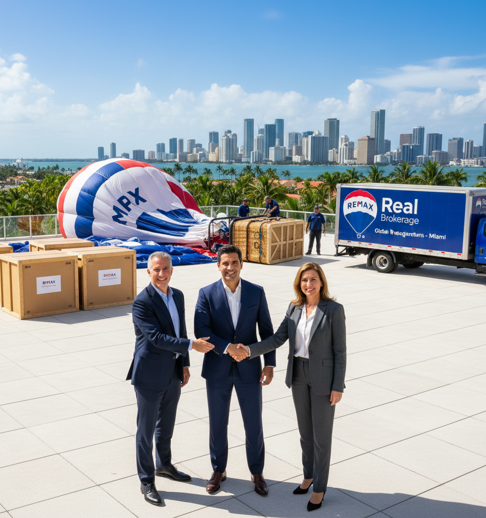 Real Brokerage Acquires REMAX in $880M Deal, Relocating Iconic Brand to Miami — AI-generated illustration