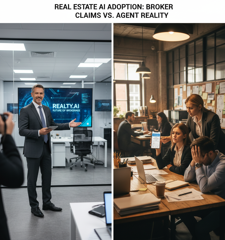 Real Estate AI Adoption: Broker Claims vs. Agent Reality — AI-generated illustration