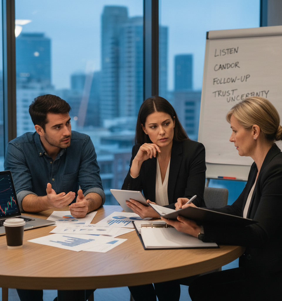 Real Estate Clients Prioritize Listening, Candor, and Follow-Up Amid Market Uncertainty — AI-generated illustration