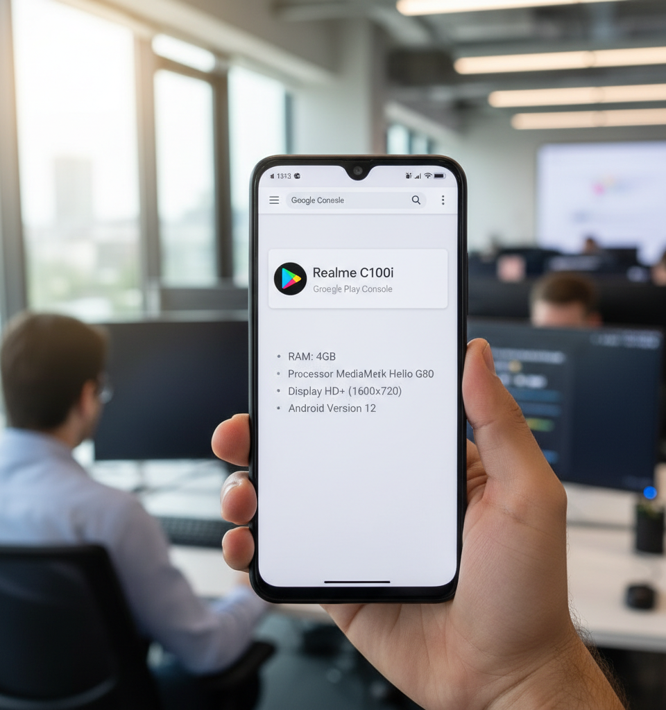 Realme C100i lands in the Google Play Console, revealing its main specs — AI-generated illustration