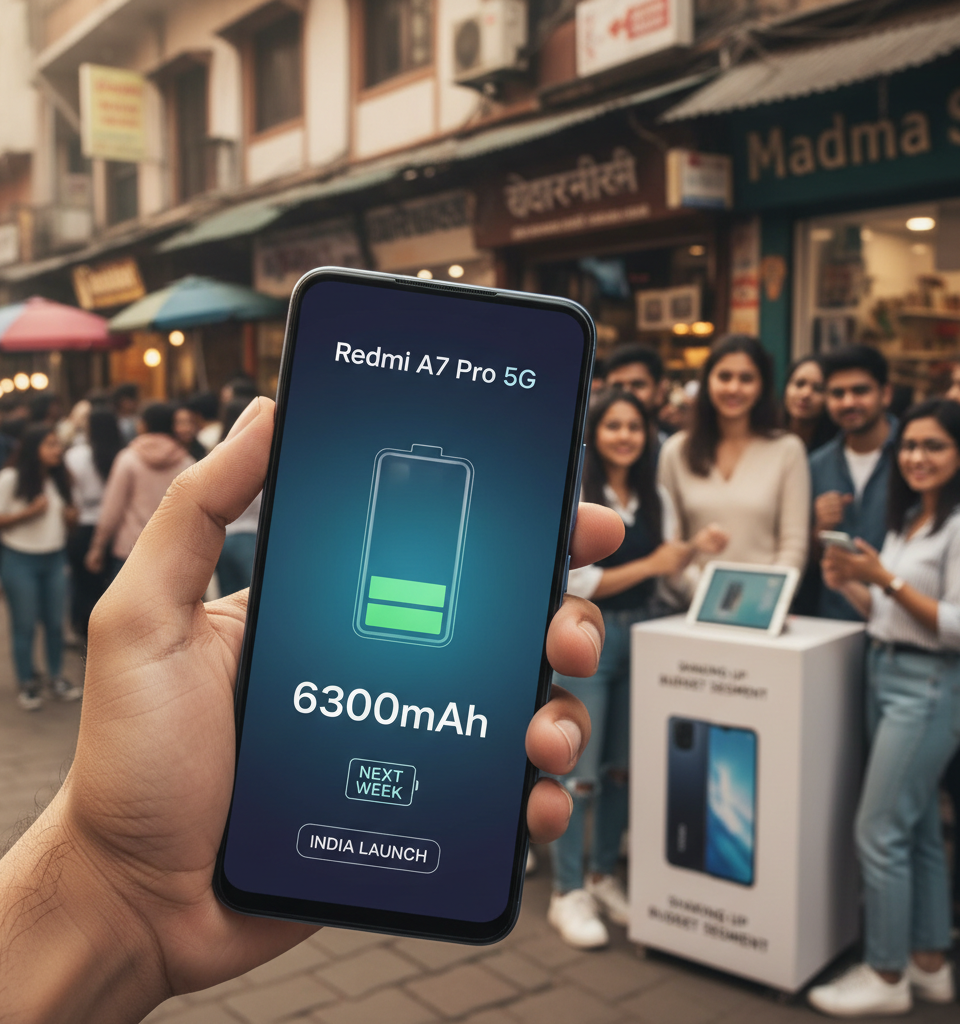 Redmi A7 Pro 5G with Massive 6,300mAh Battery Set for India Debut Next Week, Shakes Up Budget Segment — AI-generated illustration