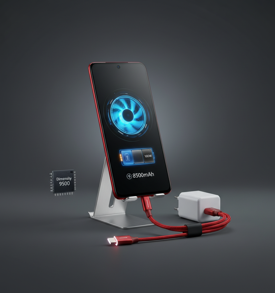 Redmi K90 Max arrives with Dimensity 9500, cooling fan and 8,500mAh Si-C battery with 100W charging — AI-generated illustration