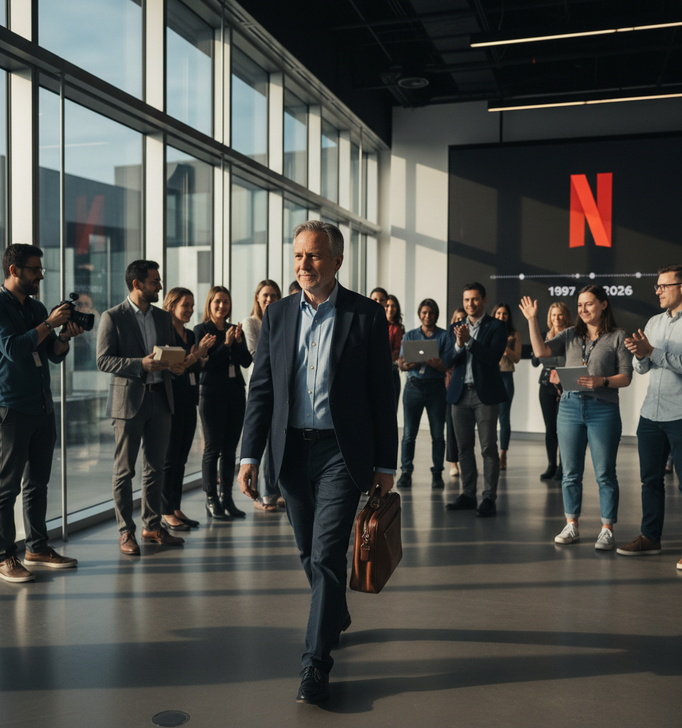 Reed Hastings is leaving Netflix after 29 years — AI-generated illustration