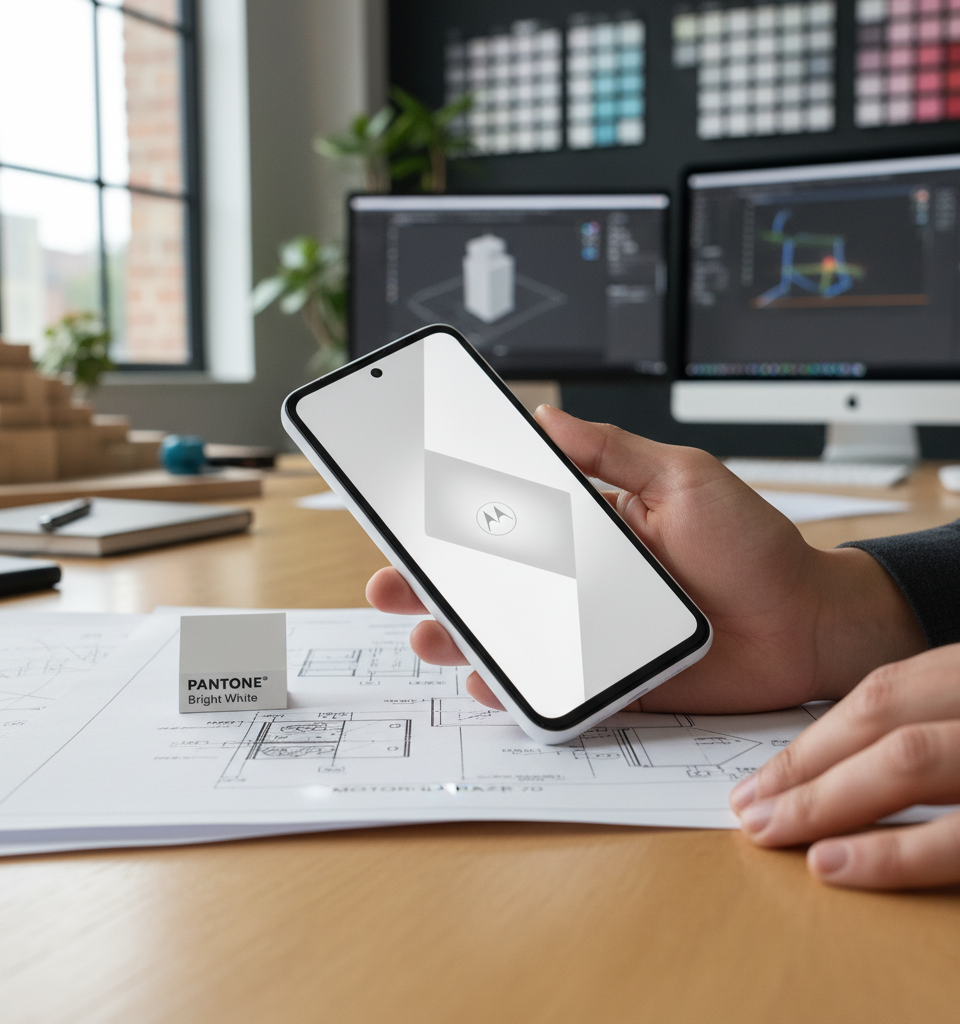 Renders show the Motorola Razr 70 in a new color, Pantone Bright White — AI-generated illustration