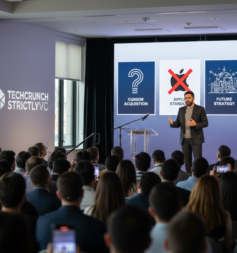 Replit CEO Amjad Masad Addresses Cursor Acquisition Rumors, Apple Standoff, and Future Strategy — AI-generated illustration