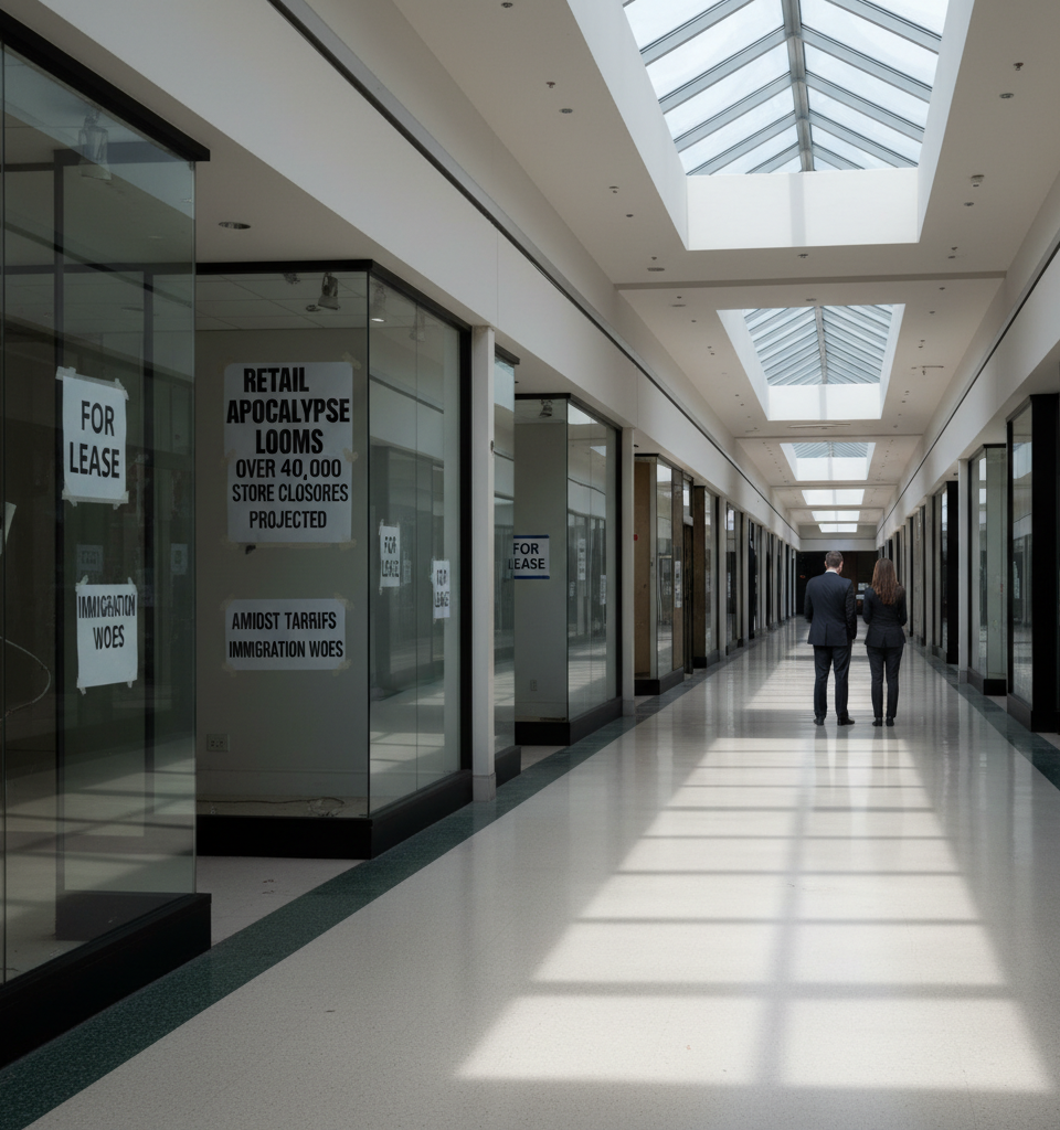Retail Apocalypse Looms: Over 40,000 Store Closures Projected Amidst Tariffs and Immigration Woes — AI-generated illustration