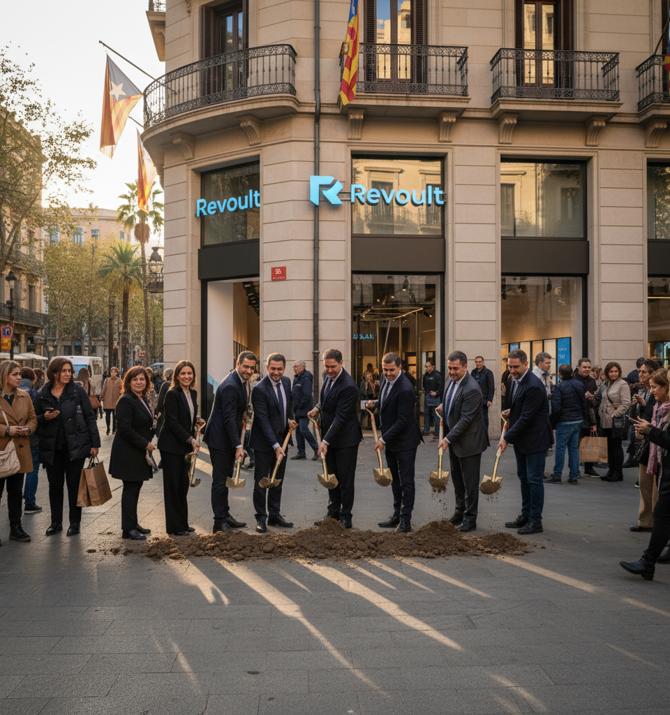 Revolut Breaks Ground with First Physical Store in Barcelona, Signaling Strategic Market Expansion — AI-generated illustration