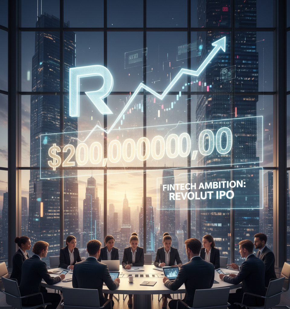 Revolut Eyes Staggering $200B Valuation in Anticipated IPO, Signalling Fintech Ambition — AI-generated illustration