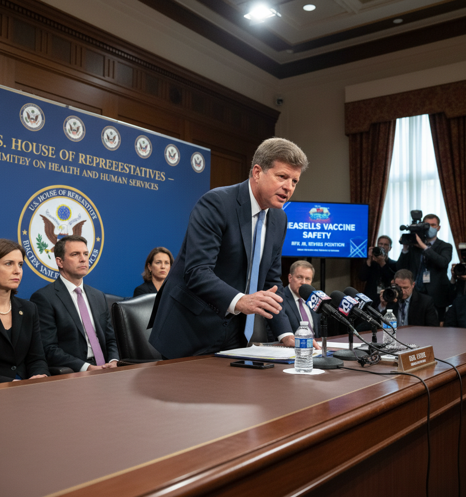RFK Jr. Alters Vaccine Stance in Heated Congressional Testimony, Citing Measles Vaccine Safety — AI-generated illustration