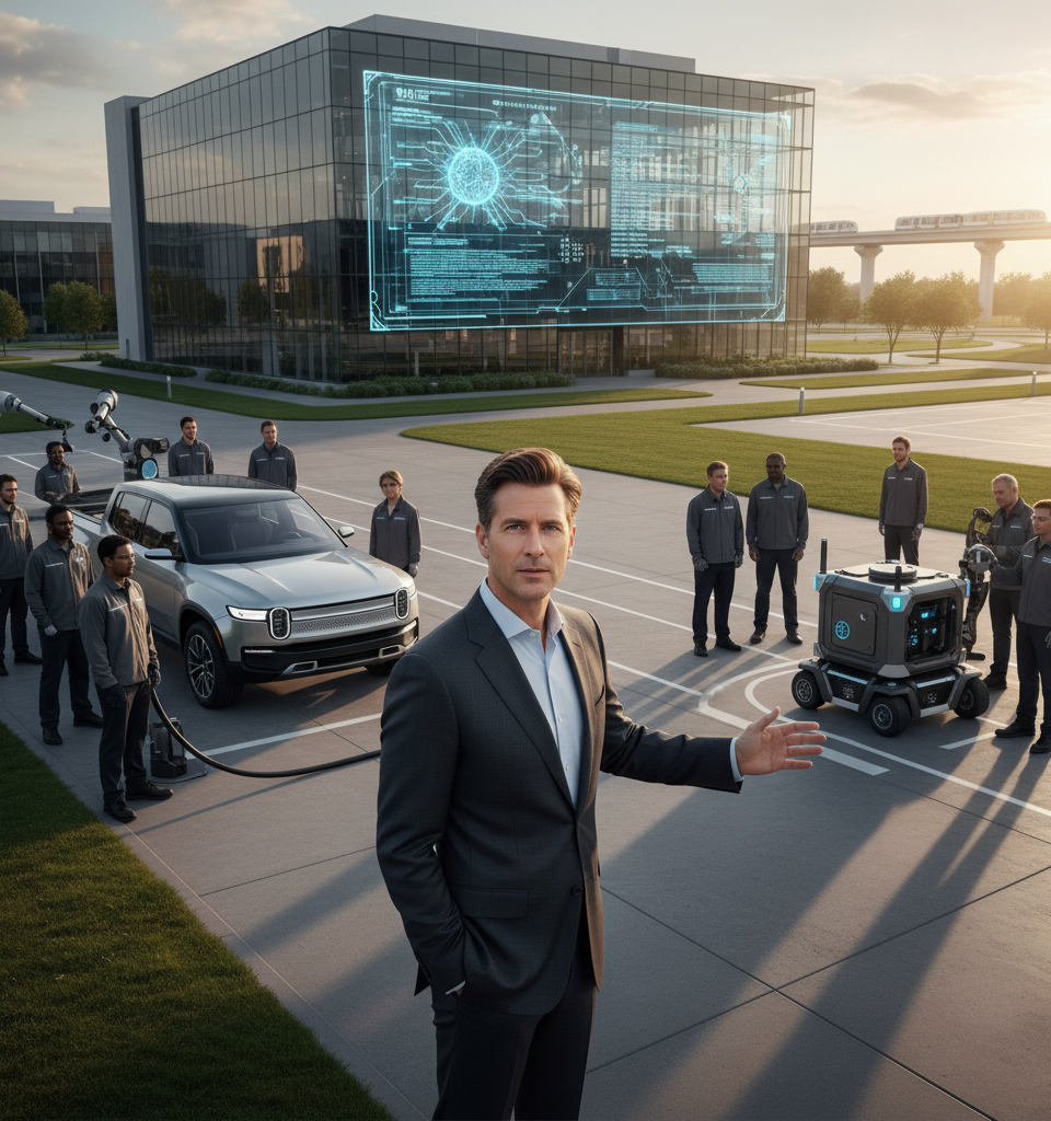 RJ Scaringe: The $12 Billion Visionary Fueling EV, Autonomous, and AI Robotics Ventures — AI-generated illustration