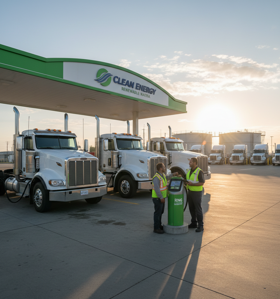 RNG Emerges as a Game-Changer for Heavy-Duty Trucking Fuel Strategies — AI-generated illustration