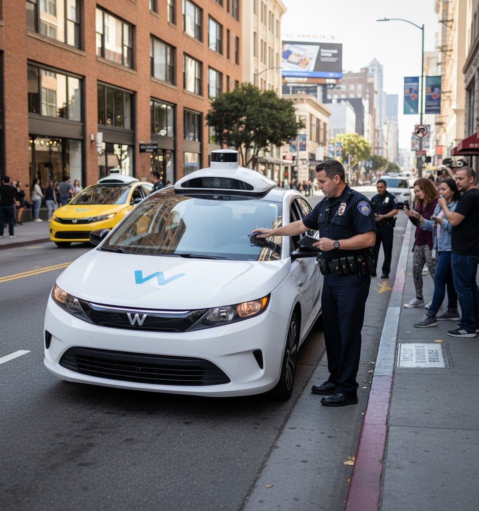 Robotaxis Pose Regulatory Riddle: How Do You Ticket an Autonomous Vehicle? — AI-generated illustration