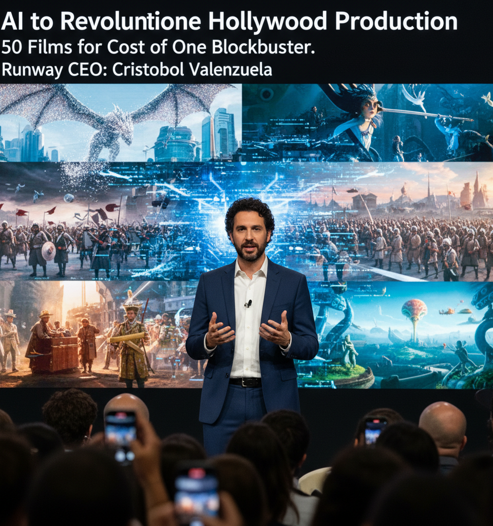 Runway CEO: AI to Revolutionize Hollywood Production, Enable 50 Films for Cost of One Blockbuster — AI-generated illustration