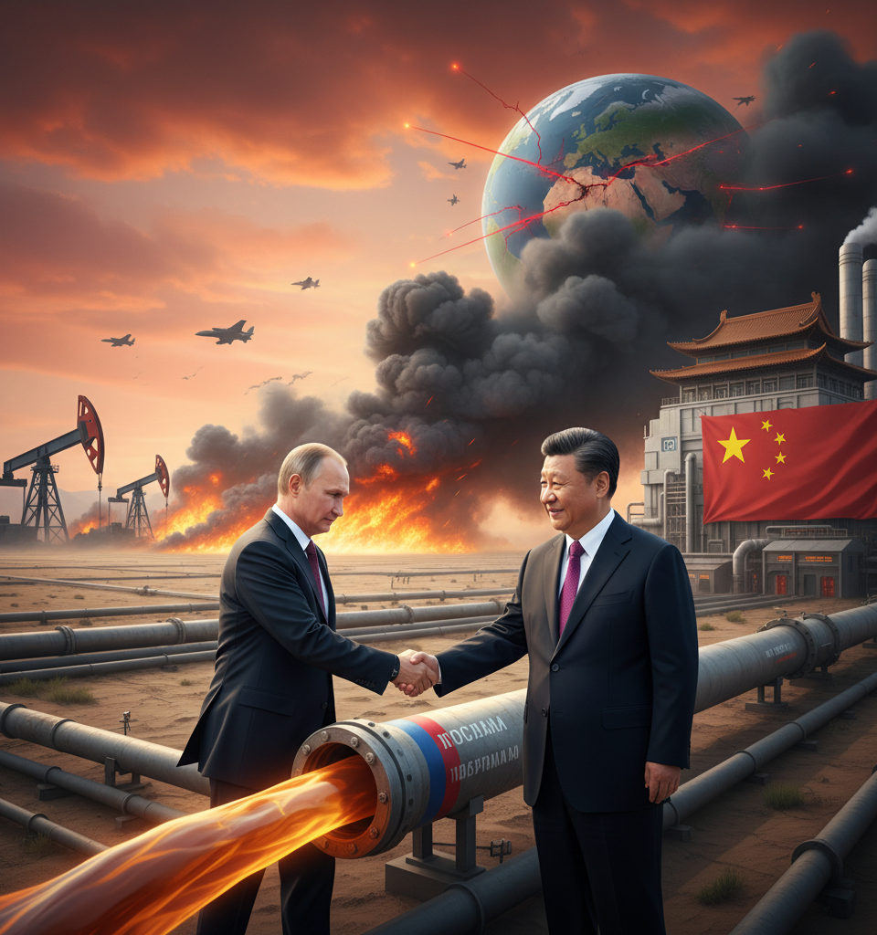 Russia offers China energy lifeline as the Iran war strangles global supply — AI-generated illustration