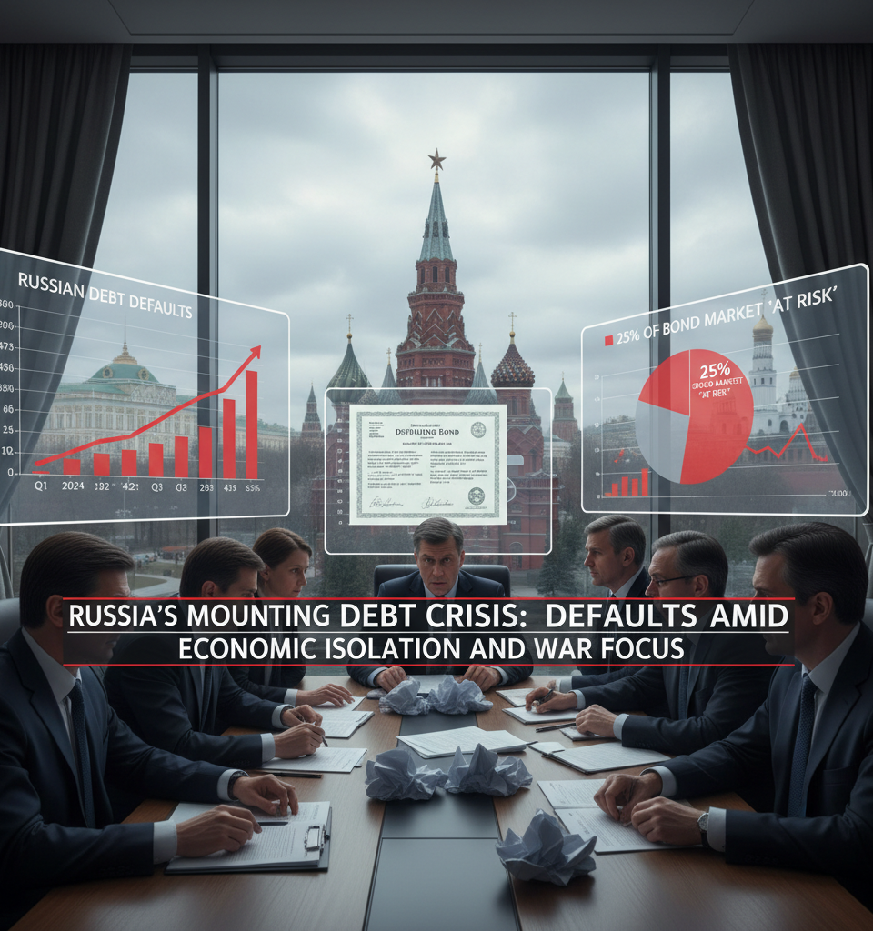 Russia's Mounting Debt Crisis: Defaults Surge Amid Economic Isolation and War Focus — AI-generated illustration
