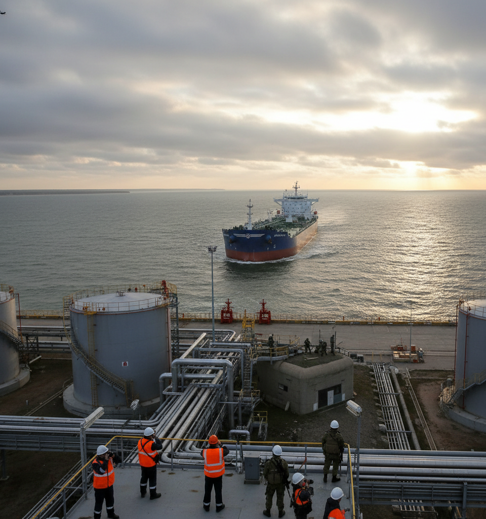 Russia's Ust-Luga Port Resumes Crude Loadings Amid Heightened Drone Attack Concerns — AI-generated illustration