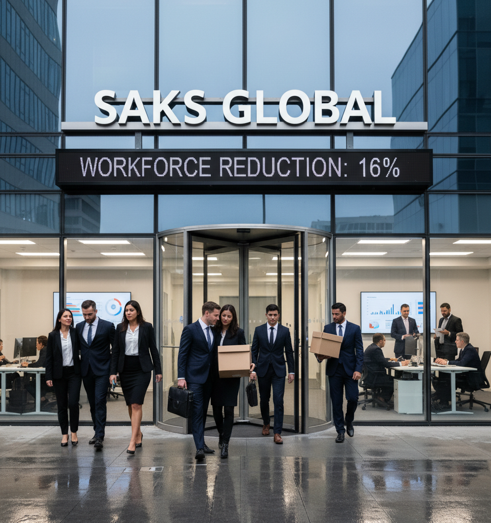 Saks Global Downsizes Workforce by 16% Amid Bankruptcy Restructuring — AI-generated illustration
