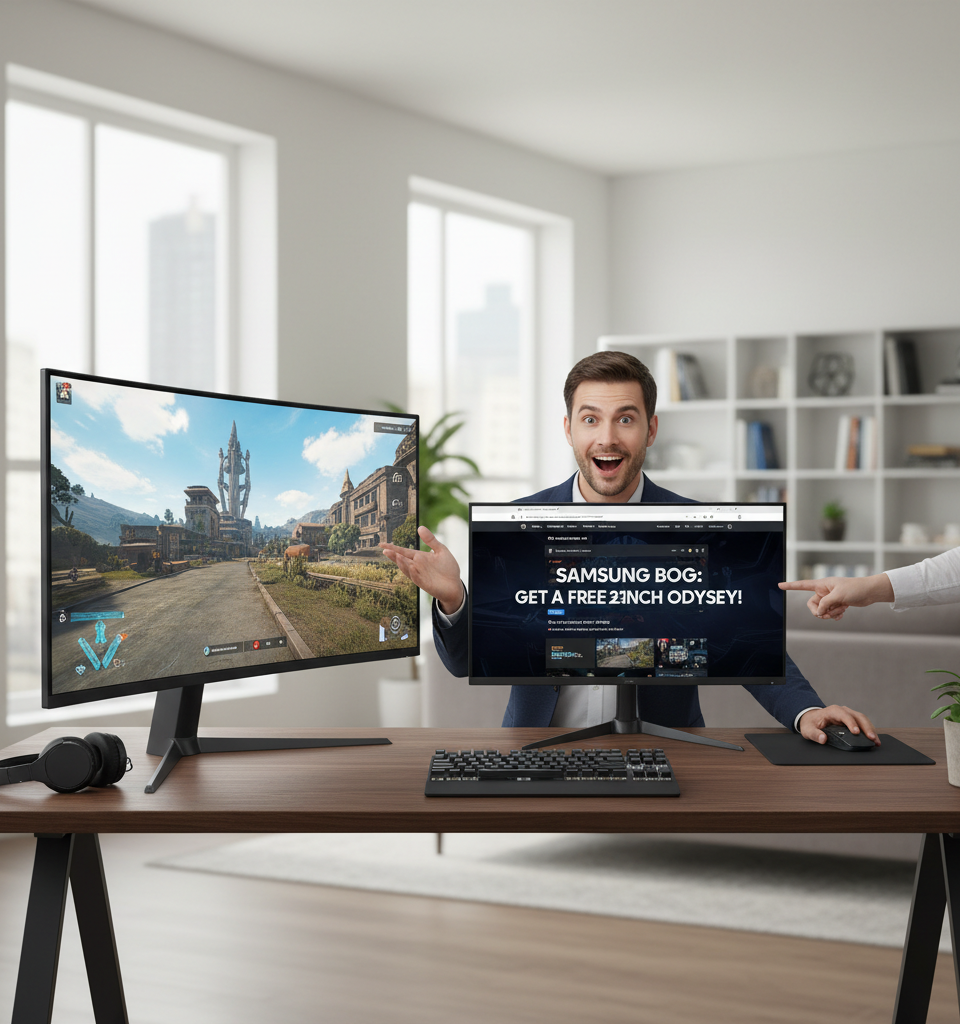 Samsung Revives Popular BOGO Monitor Deal: Get a Free 32-inch Odyssey Display — AI-generated illustration