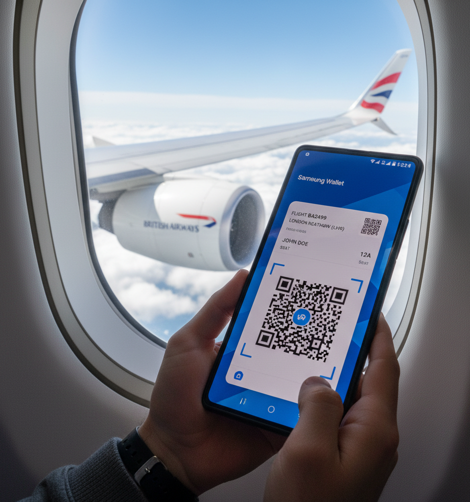Samsung Wallet Elevates Travel Experience with Integrated Airline Ticketing: A Google Wallet Challenge — AI-generated illustration
