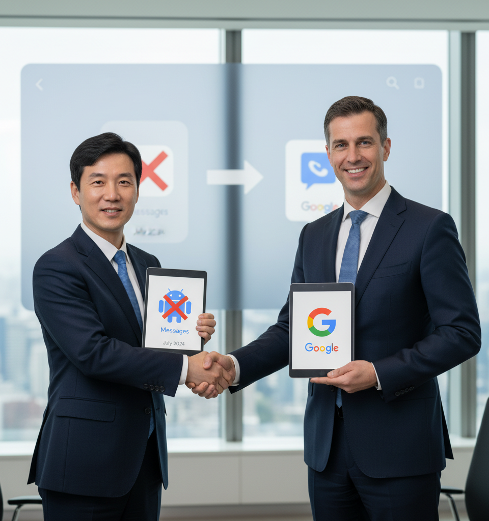 Samsung will discontinue its Messages app in July and replace it with Google's — AI-generated illustration