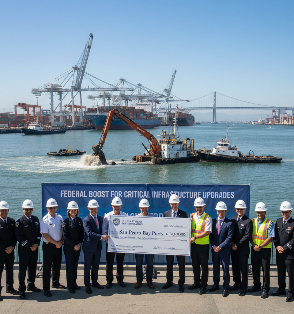 San Pedro Bay Ports Secure Record $131.8M Federal Boost for Critical Infrastructure Upgrades — AI-generated illustration