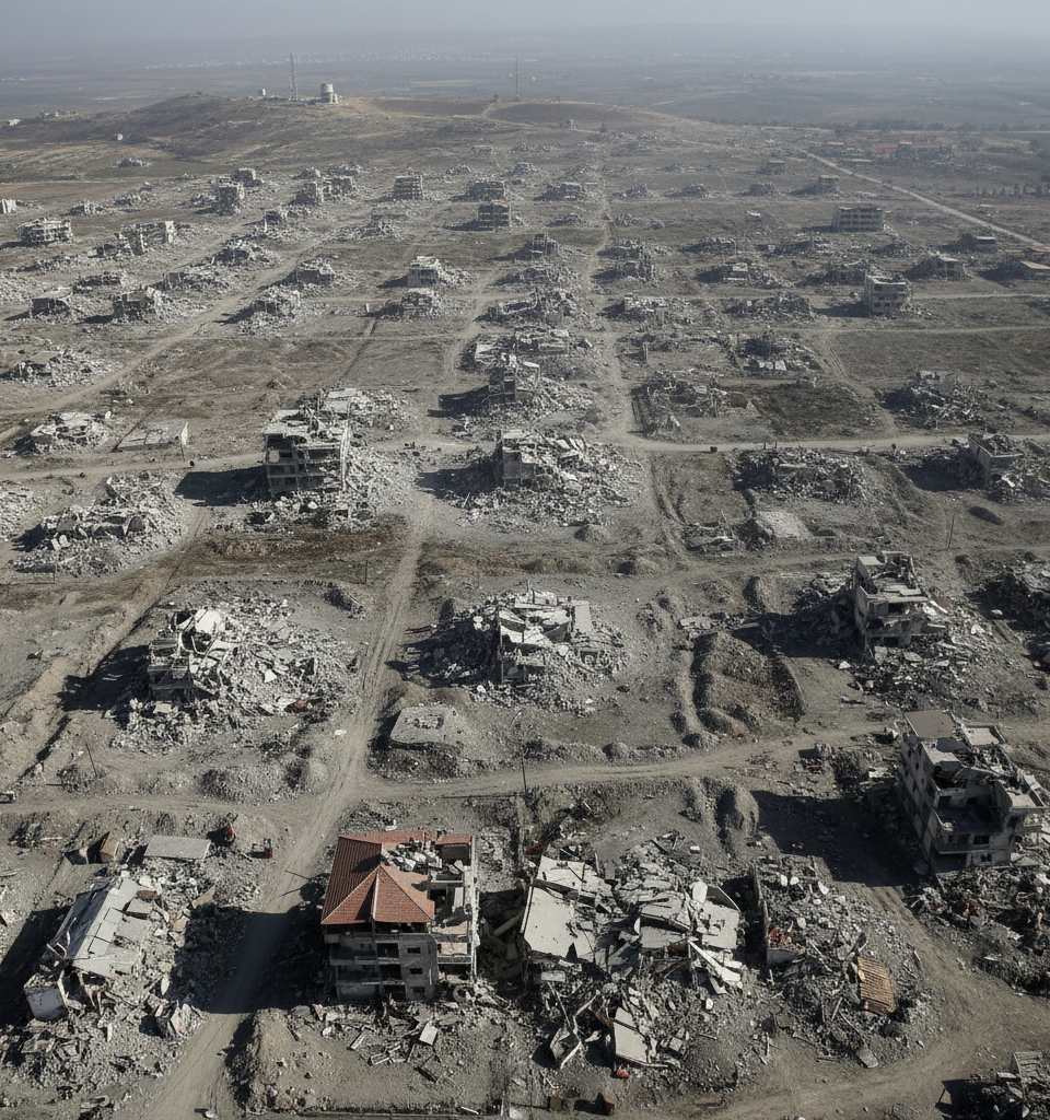 Satellite Imagery Reveals Extensive Israeli Demolitions Across Southern Lebanon, Erasing Towns — AI-generated illustration