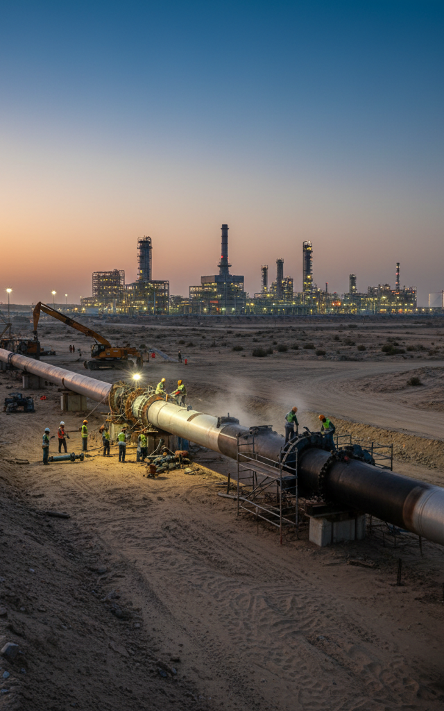 Saudi Aramco Works to Restore Half of Key Oil Pipeline Capacity Within Days — AI-generated illustration