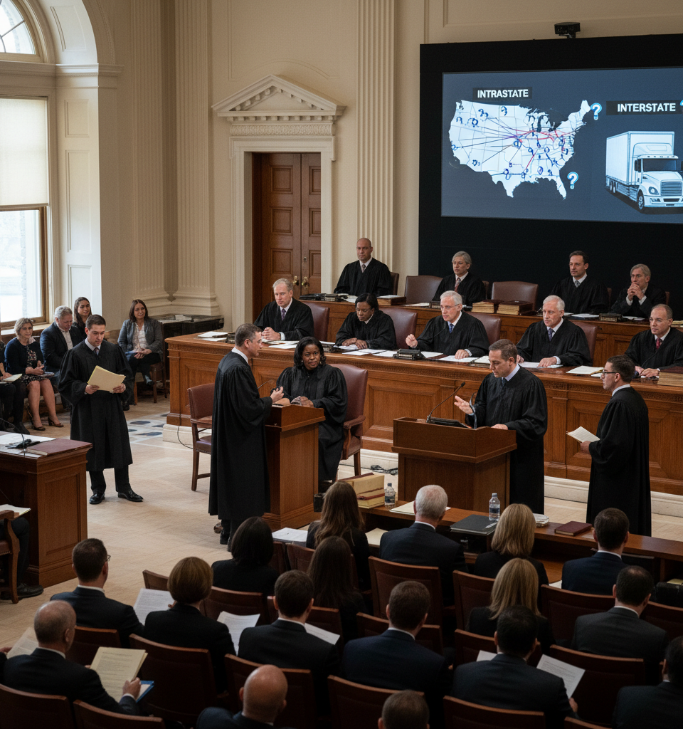 SCOTUS hears arguments on driver status: intra or interstate? — AI-generated illustration