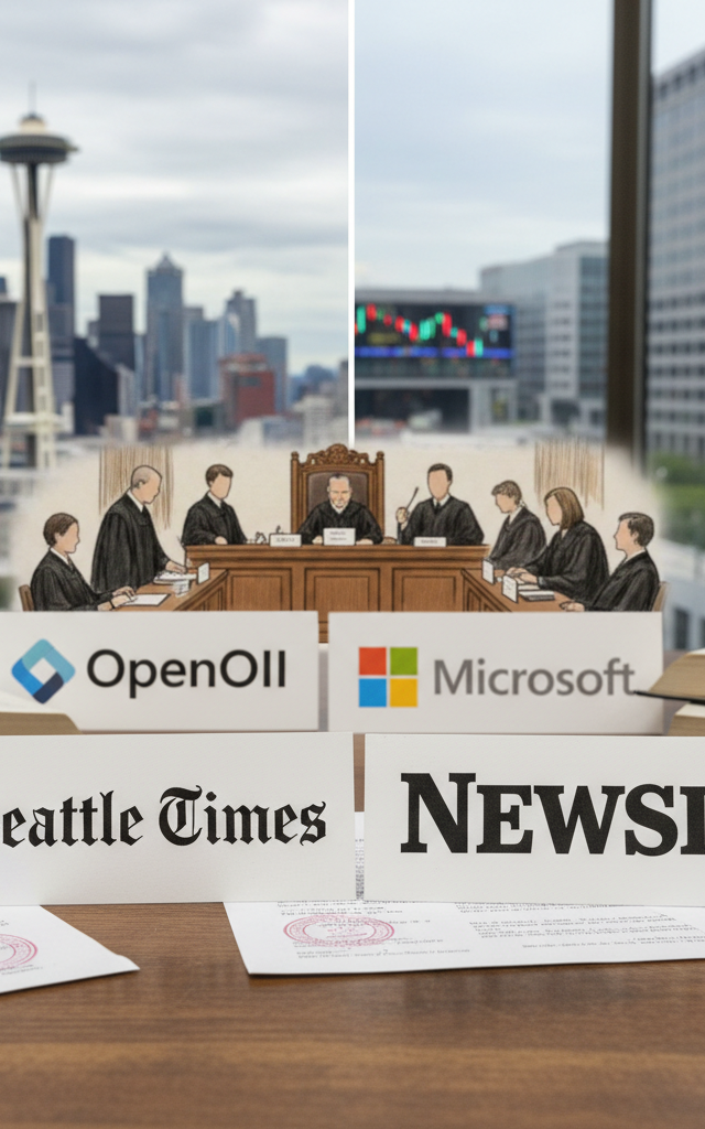 Seattle Times, Newsday Sue OpenAI and Microsoft Over Alleged Copyright Infringement — AI-generated illustration