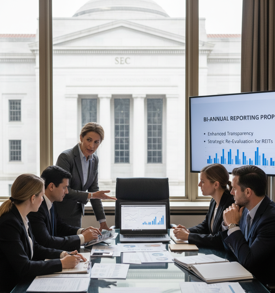 SEC Proposes Bi-Annual Reporting: Public REITs Eye Strategic Shifts Amid Disclosure Reform — AI-generated illustration