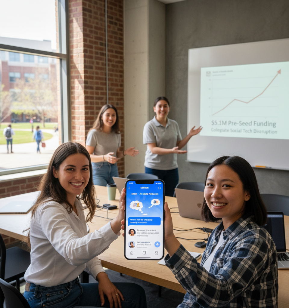 Series Secures $5.1M Pre-Seed for AI Social Network in iMessage, Disrupting Collegiate Social Tech — AI-generated illustration