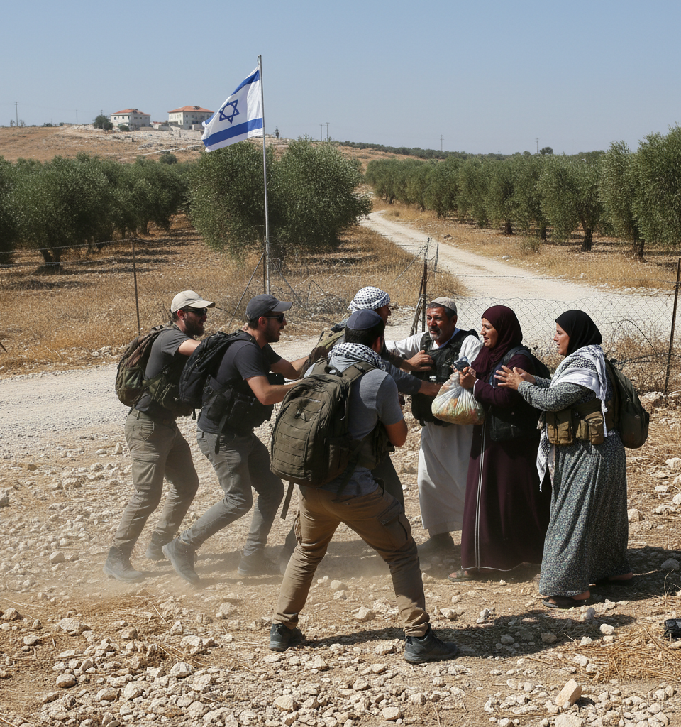 Settlers Assault Activists, Palestinians Attempting to Access Farmland — AI-generated illustration