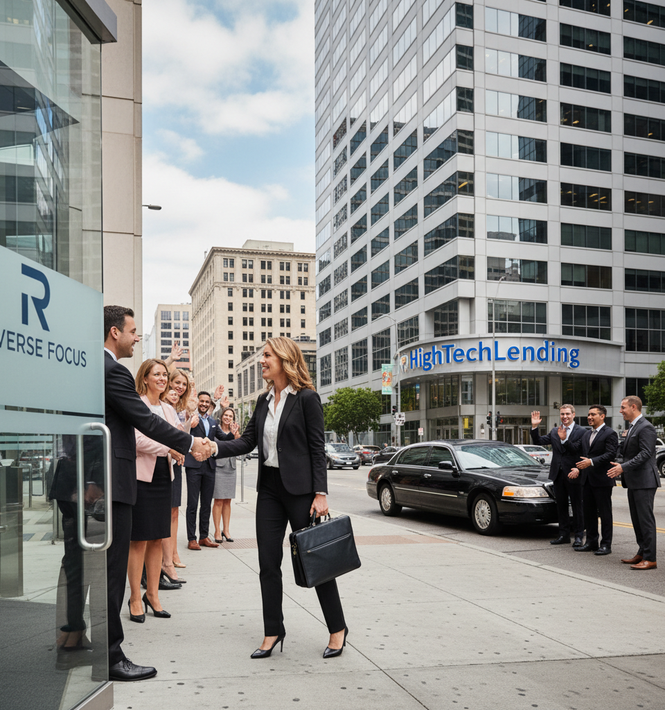 Shannon Hicks Departs Reverse Focus to Lead Content Strategy at HighTechLending — AI-generated illustration